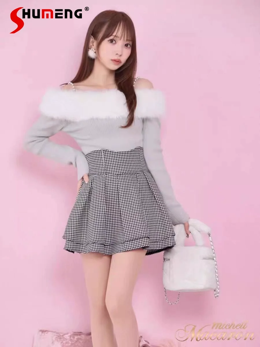 

Macaron Plaid Skirt Women's Japanese Mine Series Mass-produced Sweet High-waisted Slim Skirt Culottes Ladies Mini Skirt Spring