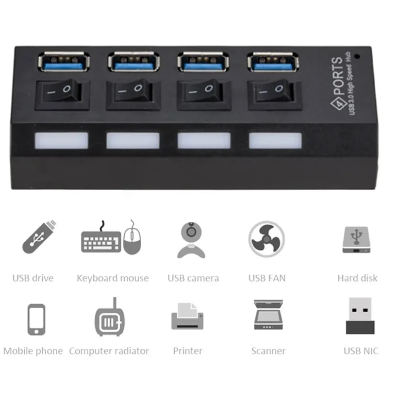 Mini USB HUB 3.0 2.0 Super Speed 5Gbps Usb2.0 4 Port HUB Portable USB 2.0 HUB Splitter with External Power Adapter for PC Acc