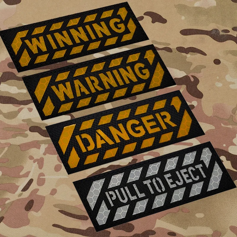 DANGER WINNING WARNING Pull to Eject Zebra Crossing Warning Reflective Sticker Hook&Loop Patches for Clothing