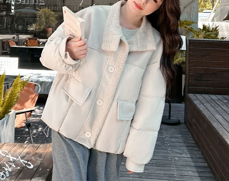 

Lamb Wool Splicing Stand-up Collar Design Sense Cotton-padded Women's Winter Thickened Short 2025 Fashion Down Jacket