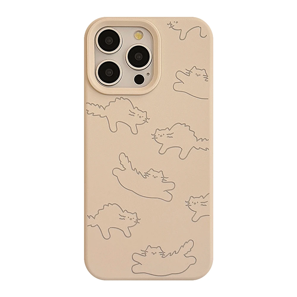 Cartoon INS Cream White Lines Cats Pattern Cute Phone Case for iPhone 16 15 14 13 Pro Max Back Phone Cover for 12 Pro Capa