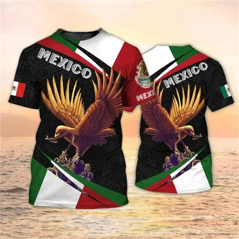 3D Printed Mexican Flag Eagle-patterned Children's Men's T-shirt for Summer Casual Street Football Sportswear