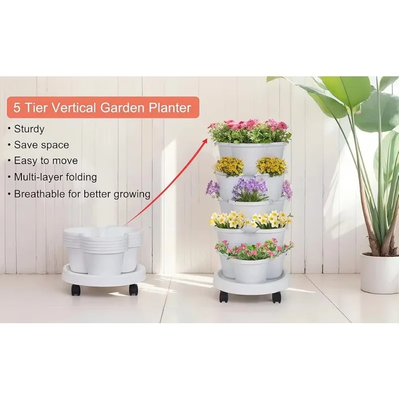Stacking Grow Planters Strawberry Planting Pots Vertical  Modern Plastic Garden Pot for Outdoor