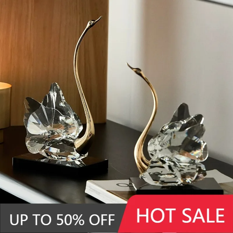 Crystal Swan Figurines Luxury Living Room TV Cabinet Figurines Craft Wedding Engagement Miniatures Modern Statue Home Decor