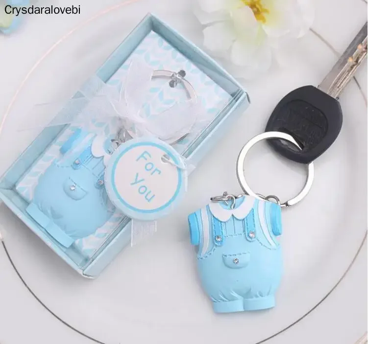 20pcs Baby Shower Favors Blue Clothes Design Keychain Baby Baptism Gift For Guest Birthday Party Souvenir