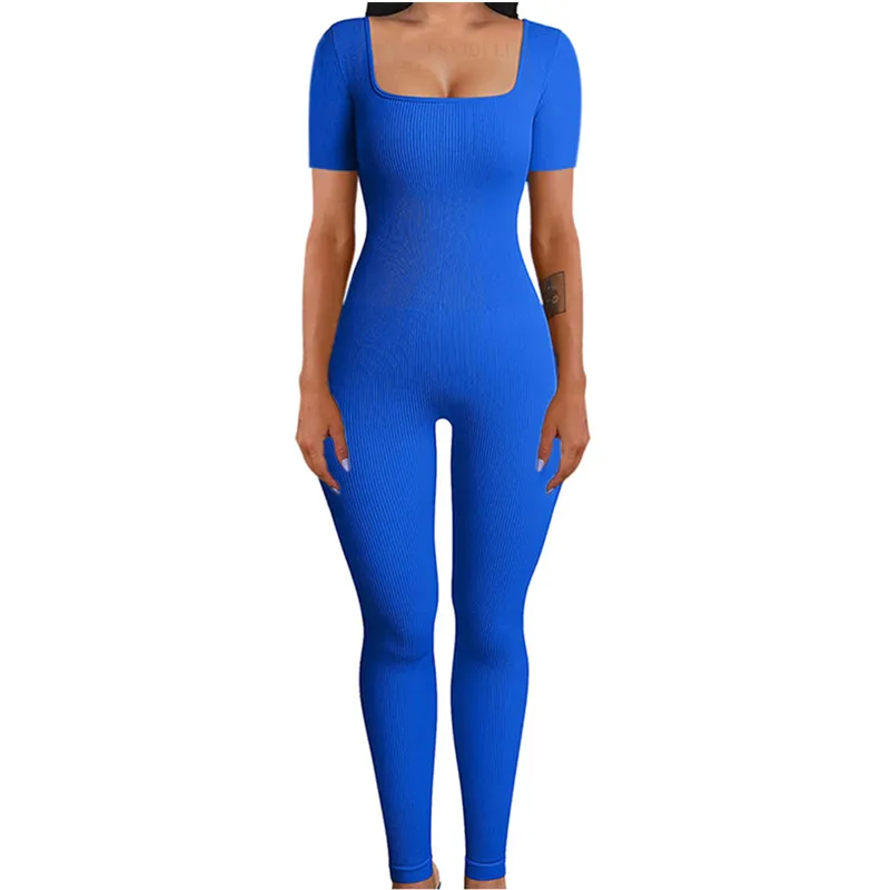 

Tight Jumpsuits for Women Bodycon Black Sexy One Piece Rompers Ribbed Square Long Sleeve Overalls Fitness Yoga Jumper Mujer