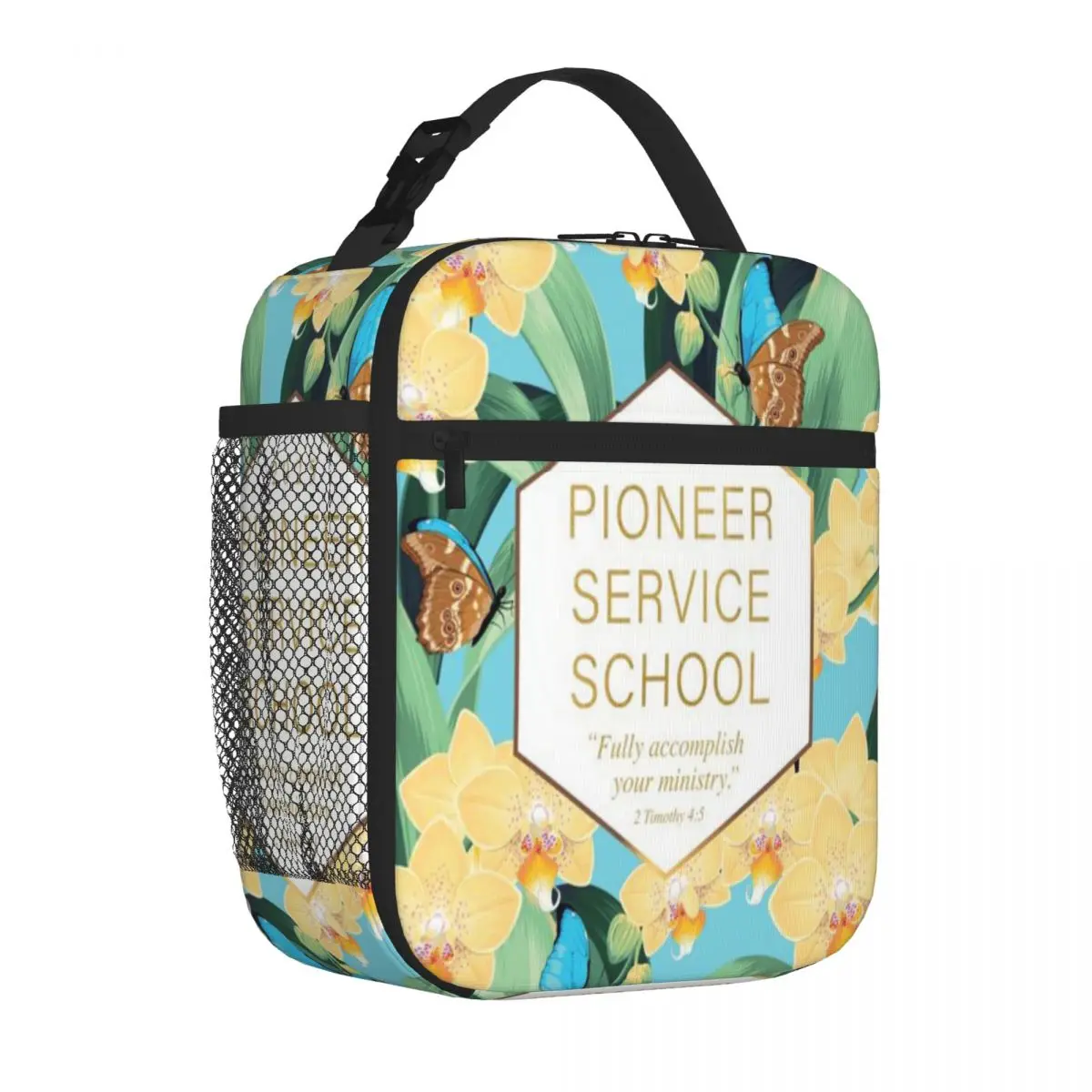 Bestselling Pioneer Service School (Yellow Orchids And Butterflies) Double Deck Lunch Bag Mini Travel Insulated Lunch Bag