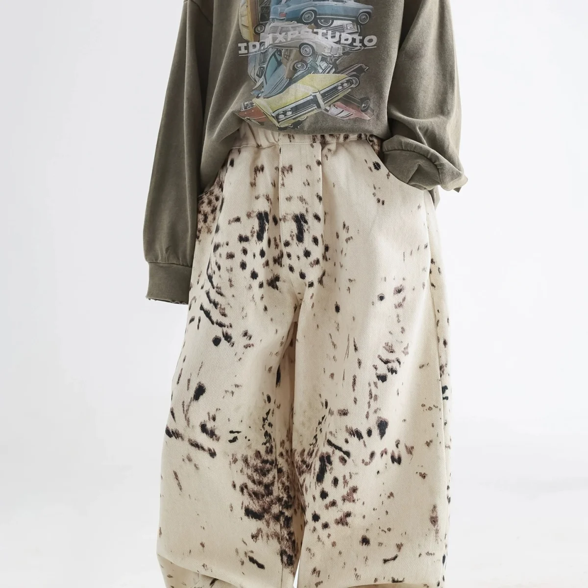 2025 stile coreano 2-8Y ragazzi jeans primavera autunno bambini albicocca stampa leopardo pantaloni casual a gamba larga bambini pantaloni versatili