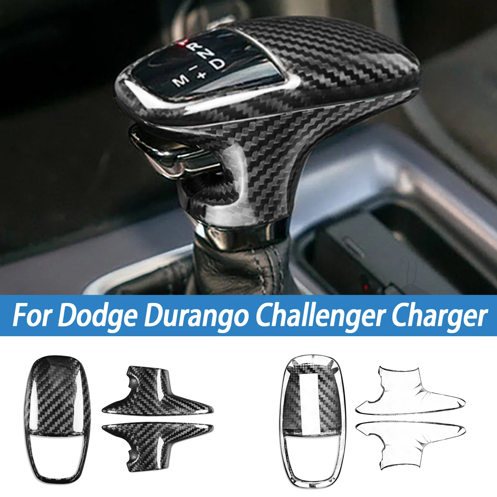 

Real Carbon Fiber For Dodge Durango Challenger Charger 2015+ Car Interior Accessories Gear Shift Knob Handle Level Cover Trim