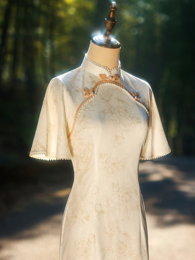 

Новое китайское элегантное длинное ципао для женщин: высококачественное, приталенное, модное, дышащее, для повседневной носки