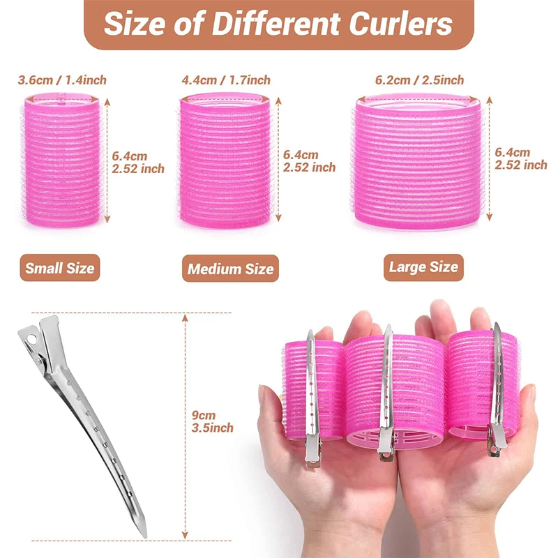 12pcs Self-gripping Rollers Set With Clips Women Large Curler Without Heating Curling Barrel Bangs Self-adhesive Curly Hair