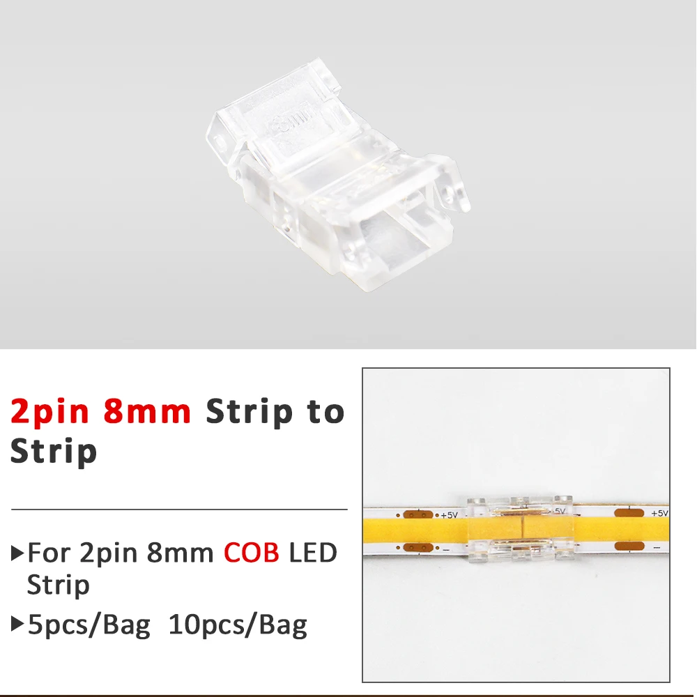 5 قطعة 10 قطعة 2Pin 8 مللي متر COB LED قطاع موصل لا لحام لا منطقة مظلمة موصل صغير قطاع لشريط L شكل قطاع إلى سلك