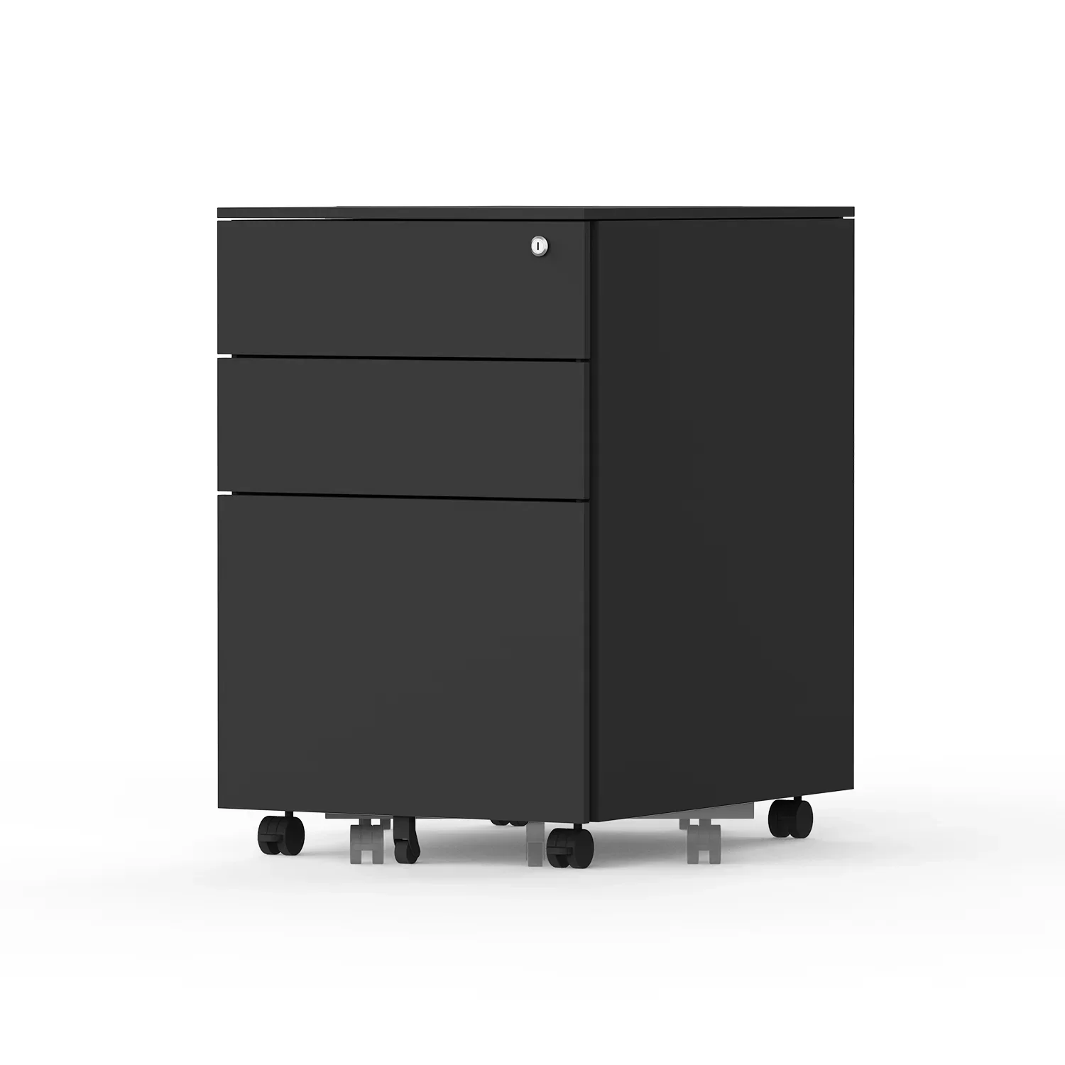 In Stock And Ready To Ship Black Mobile Pedestal 3 Drawer 4 Rolling Wheels A4 A5 Filing Storage Cabinet Under Office Desk