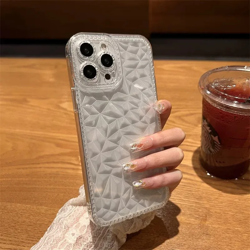 

Diamond pattern suitable for iPhone 15/15 Promax all inclusive transparent phone case suitable for iPhone 15 Plus women's model