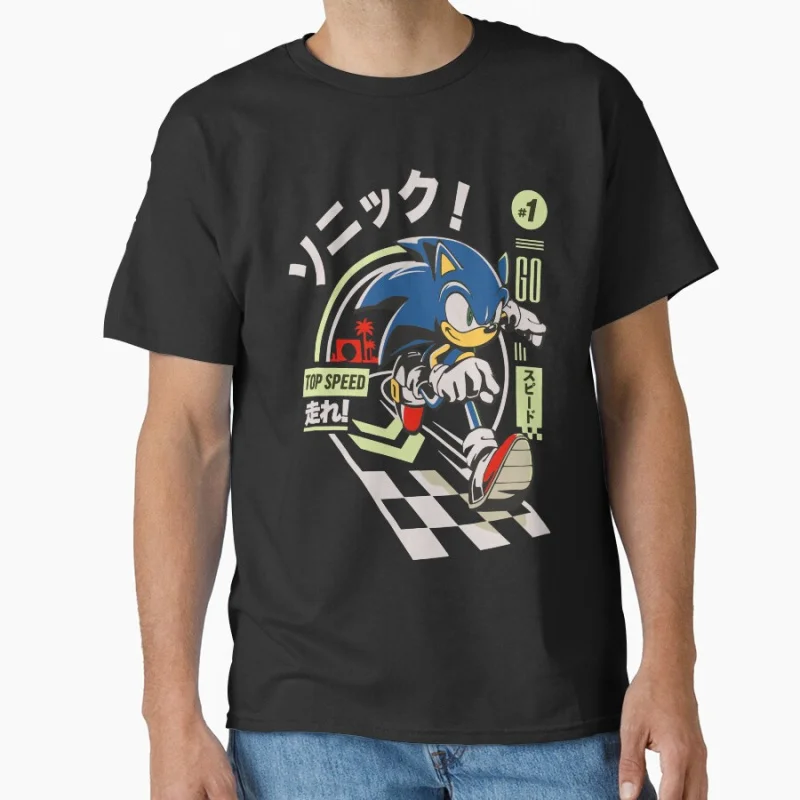

Sonic at Top Speed The Hedgehog Shadow Character Paint Graphic T-Shirt Y2K clothes Cartoon tee Short Sleeve Anmie All size tops