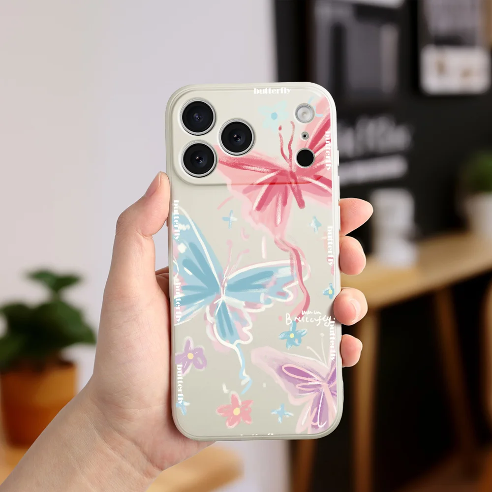 حالمة فراشة قضية الهاتف آيفون 17 ProMax 17 الهواء 16 15 14 13 12 11 برو ماكس XS Max7 8 زائد 16e 16 زائد غطاء من البولي يوريثان Coque