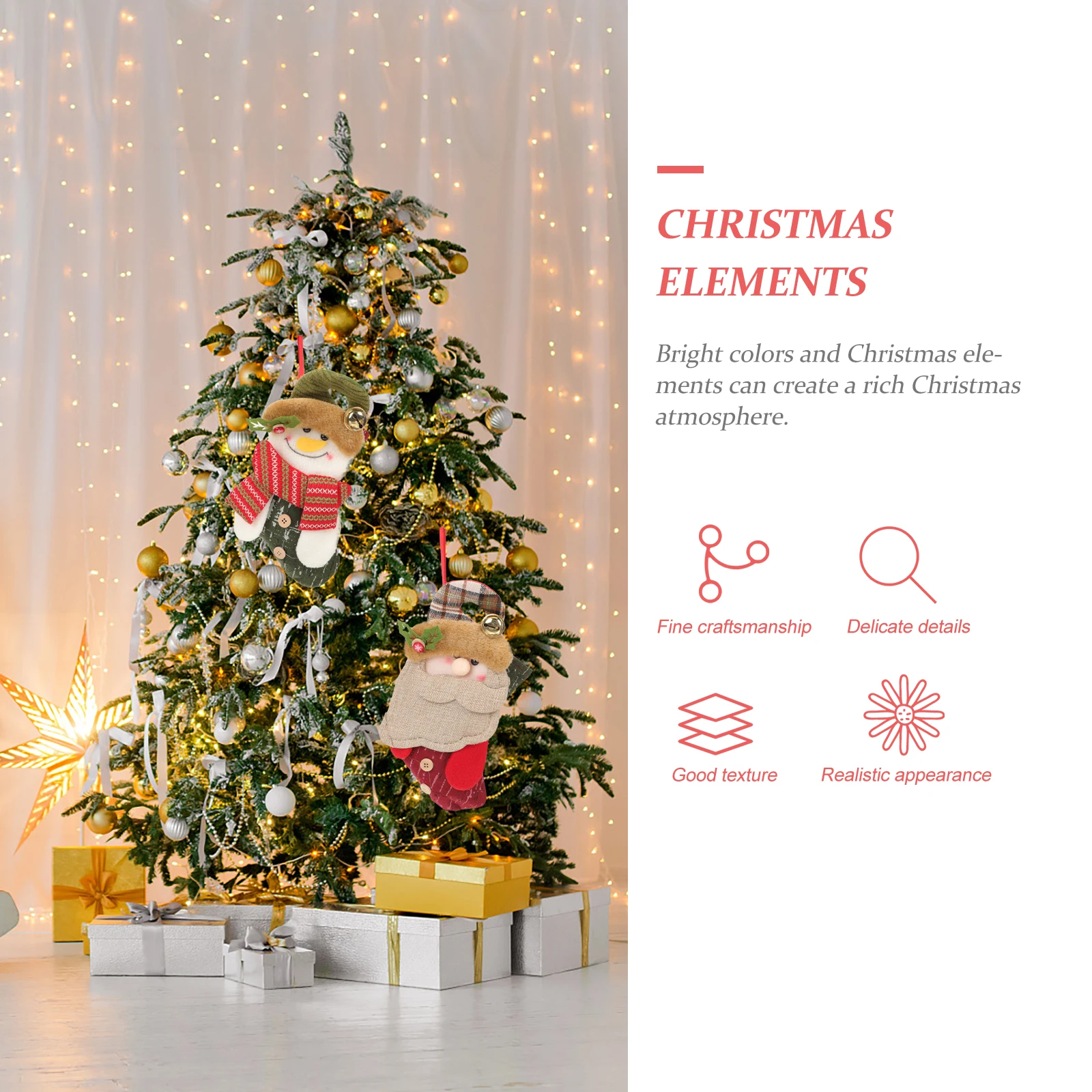 

2pcs Christmas Socks Bright Festive Xmas Stocking Decor Supplies Tree Hanging Gift Bag Cloth Large Capacity Santa Snowman