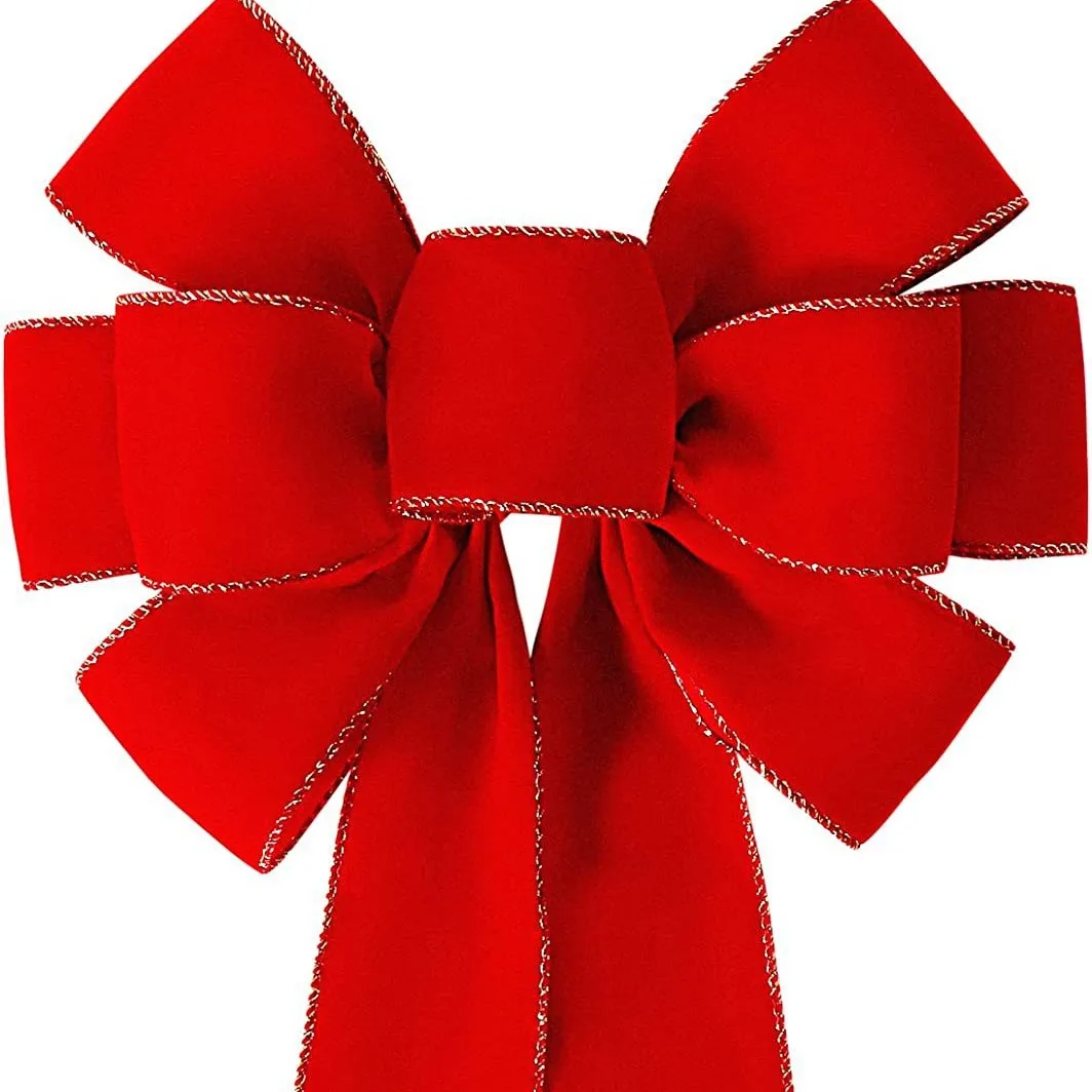 

Red Velvet Cloth Gold Border Bow Christmas Decoration Creative Bow Suitable Indoor Outdoor Flower Garlands Gift Tree Top Hanging