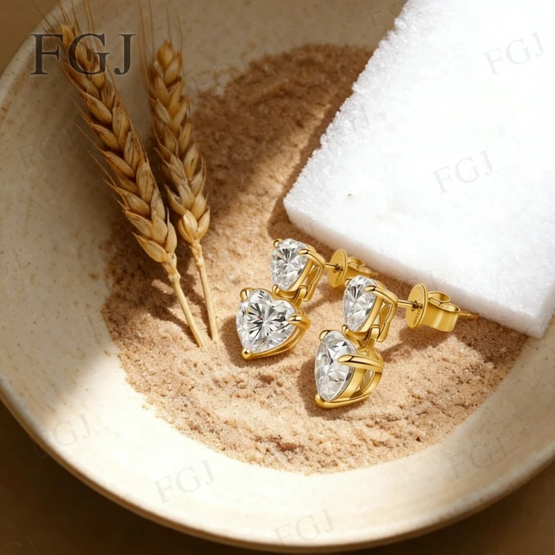 Moissanite Double Heart Earrings 6.5x6.5mm/8x8mm Total 3CT/6CT VVS1 D Color Luxury Jewelry For Christmas Birthday Party Gifts