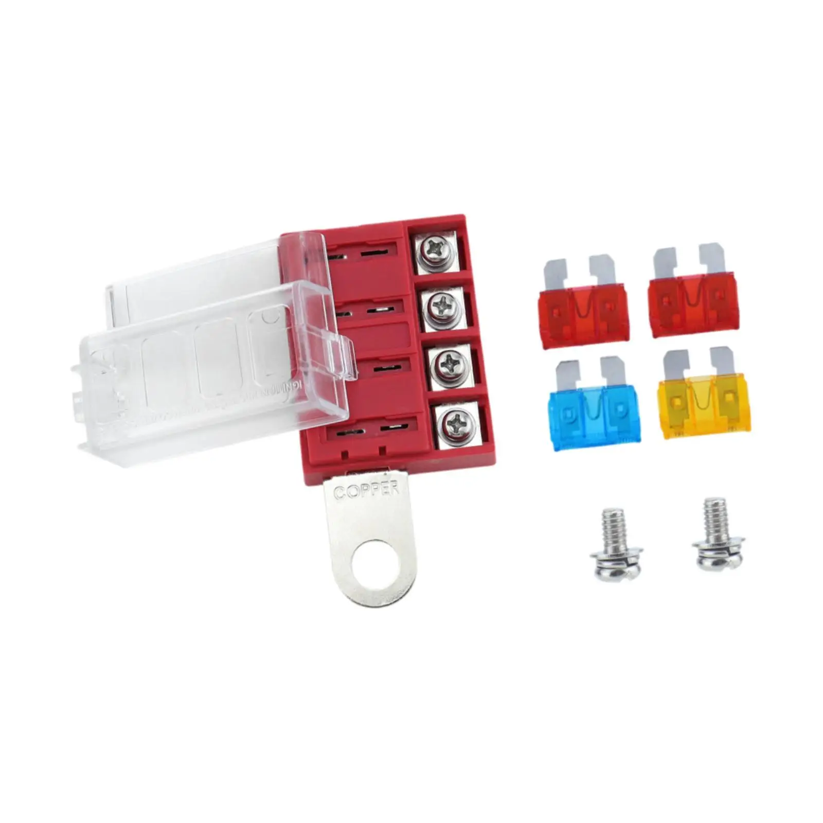 5023 ST Blade Terminal Fuse Block Kit Battery Connector 4 Circuit with Cover for Auto Marine RV Electrical System