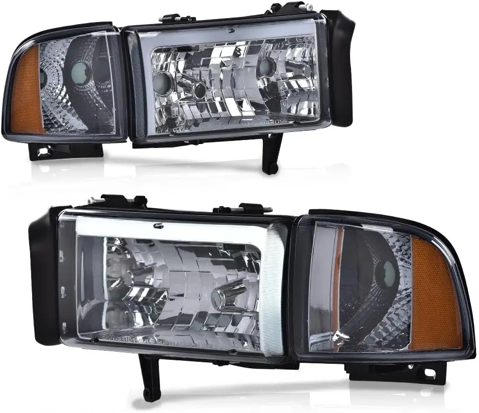 

LED Headlights,Compatible with 1994-2002 Dodge Ram 1500 2500 3500 Headlamps Assembly Smoked Lens Black Housing Amber Reflector