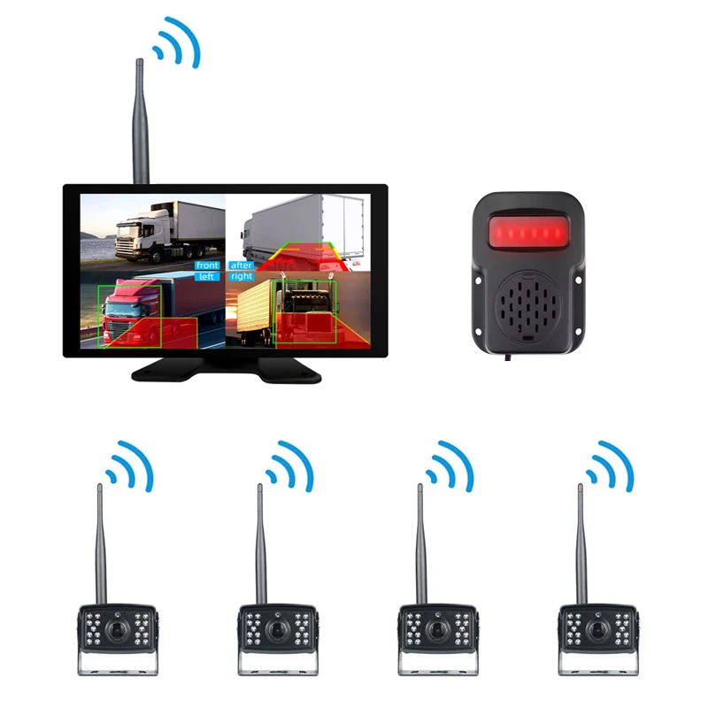 Hot Selling 10.1 Inch Touch Quad Screen Monitor 4CH Backup Reverse Camera BSD Pedestrian Detection System With External Buzzer