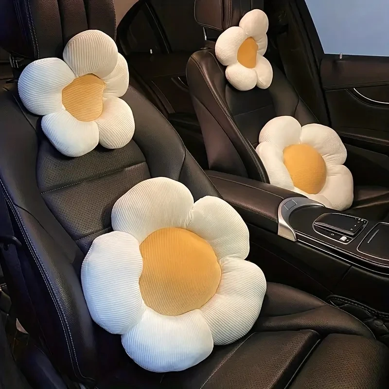 1pc Cute Car Neck Pillow Cartoon Design Sunflower Car Headrest Simple Cute Interior Accessories Creative Gift for Girls