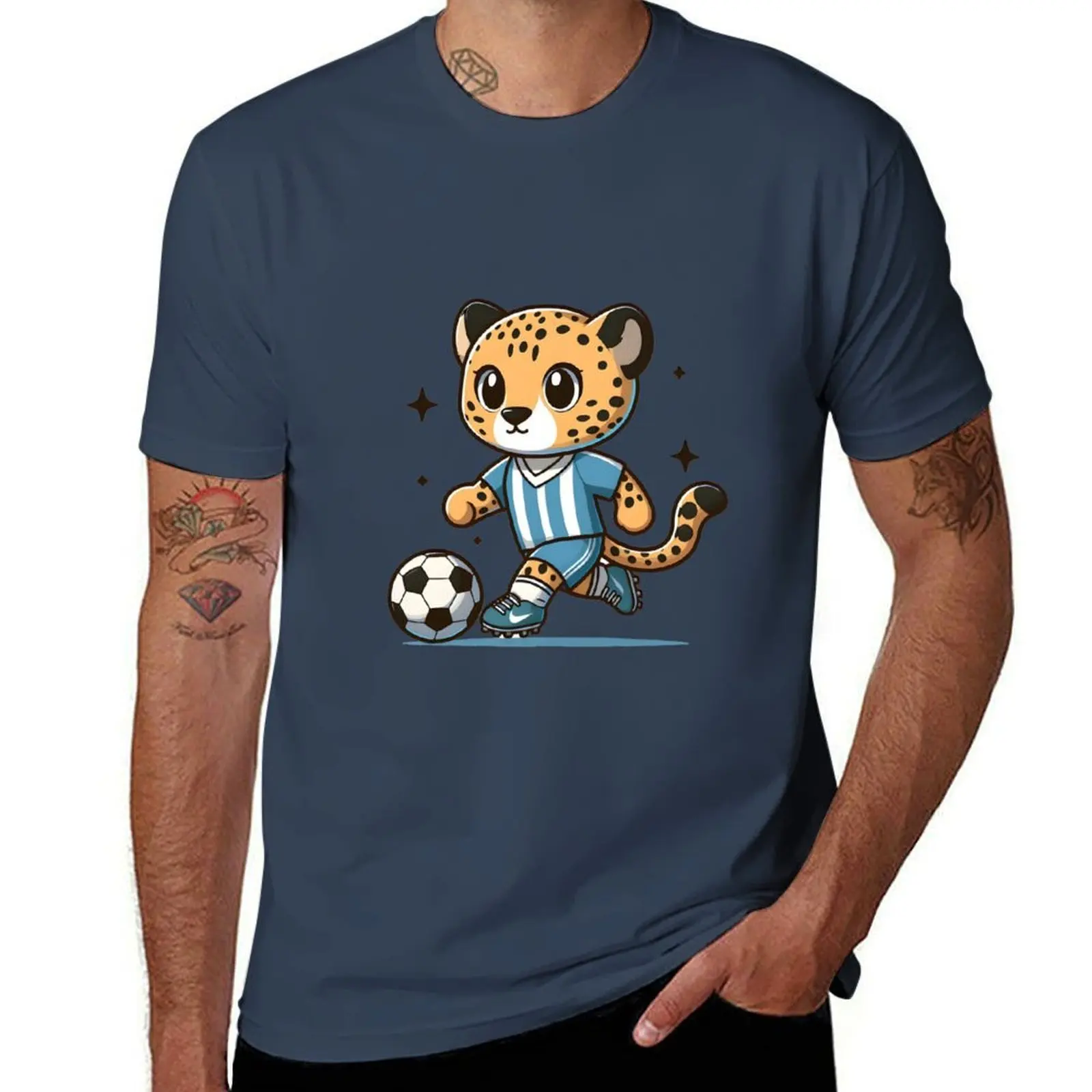 

Kawaii Cheetah Wearing A Soccer Jersey And Cleats Playing Soccer T-Shirt t shirts designer t shirt personalised T-Shirt