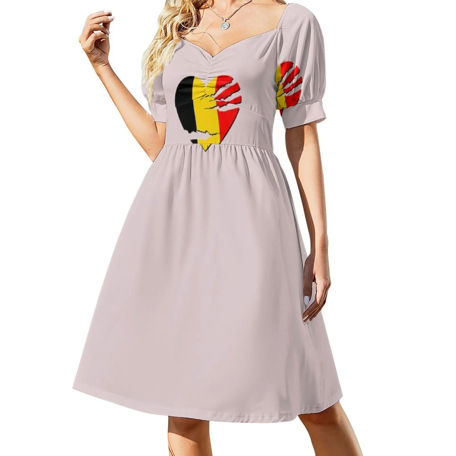 فستان بوهيمي عتيق على شكل قلب بلجيكي بعلم بلجيكي وأكمام منتفخة أو خيارات بدون أكمام للنساء فستان علم بلجيكا #2