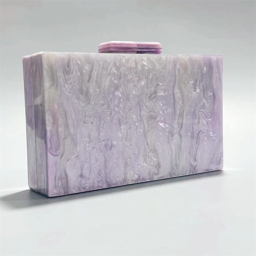 Purple Glitter Acrylic Money Clutch Women Bridal Handbags Evening Wedding Party Cocktail Minaudiere Female Purse Mini Flap Bag