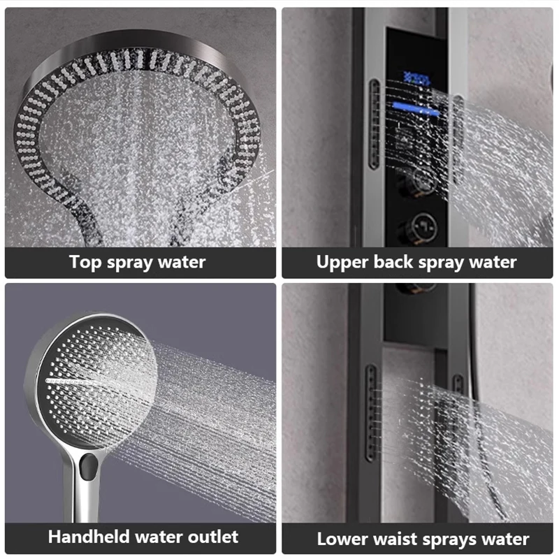 Factory Outlet Gray Rainfall Shower Set Smart Thermostatic Shower Tower Column With Temperature Display Shower Panel