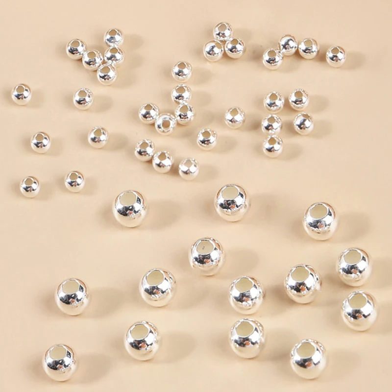 10-40pcs 925 Sterling Silver Round Beads Spacer Beads for Bracelet Necklace Silver Bead DIY Jewelry Making Findings Wholesale