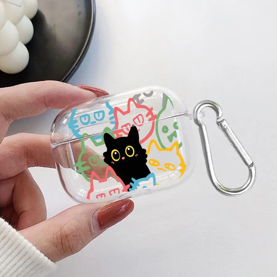 Trendy Cute Black Cat Case For Airpods 1 Pro2 Pro Pro3 3 4 2 Clear Earphone Cases Cover