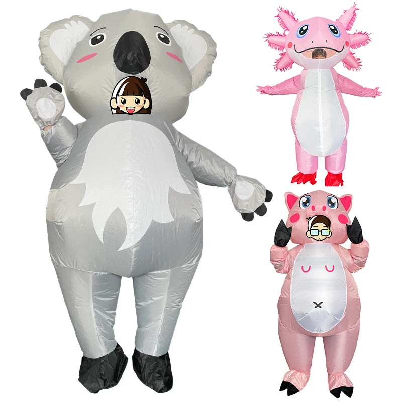 

Cute Animals Inflatable Costume for Adults Koala Pig Salamander Cosplay Funny Suits For Halloween Purim Fancy Mascot Costumes