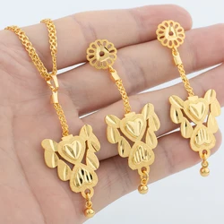 Gold Color Necklace Earrings Sets Trendy Gold Color Jewelry For Women New Party Gifts Waterproof Copper Jewelry Accessories