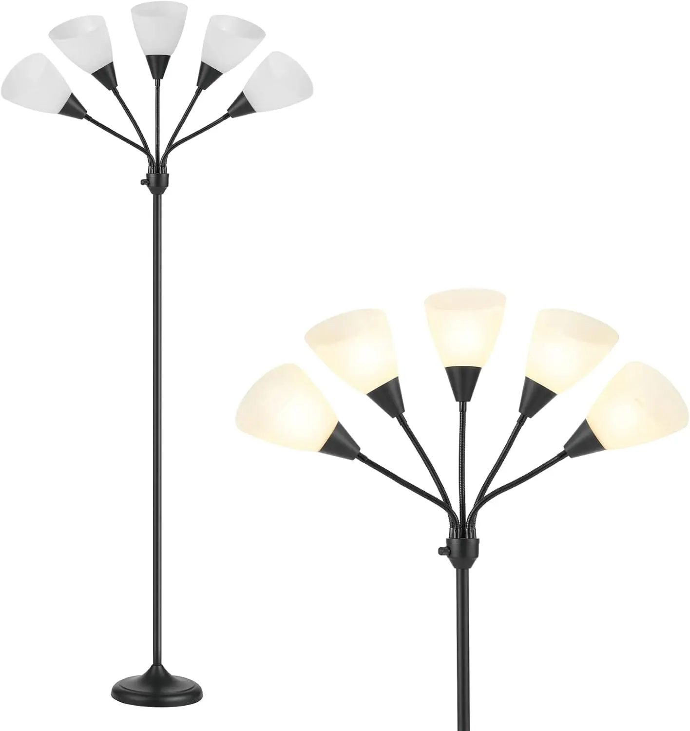 

Adjustable 5-Head Floor Lamp with Large Shade, E26 A19 Bulb for Living Room Bedroom Reading Light