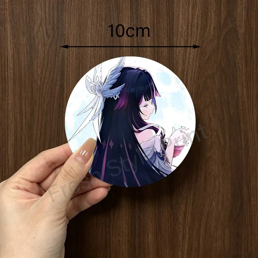Columbina G-Genshin Impact Heat Resistant Round Wooden Coasters Non-slip Drink Cafe Decoration 2D Flat Color Print Coasters