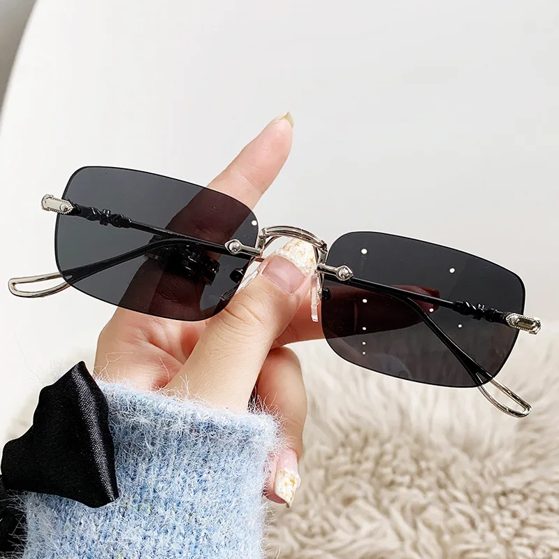 Rimless Metal Rectangle Sunglasses Trendy UV400 Rimless Ocean Lenses Sun Glasses Vintage Shades for Women Men Eyewear Gafas Очки