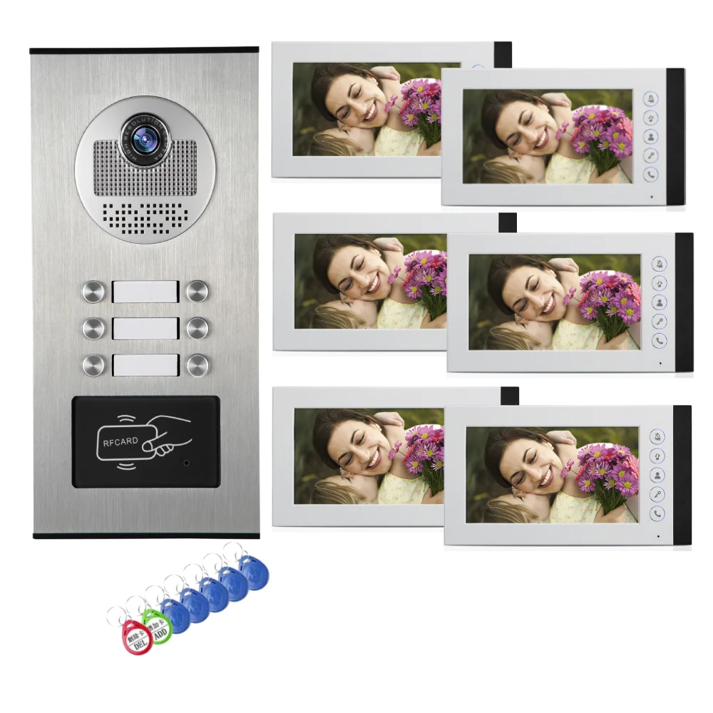SmartYIBA 7 Inch Building Video Door Phone 2-12 Call Buttons Camera RFID Unlock Video Intercom System Doorbell Kits