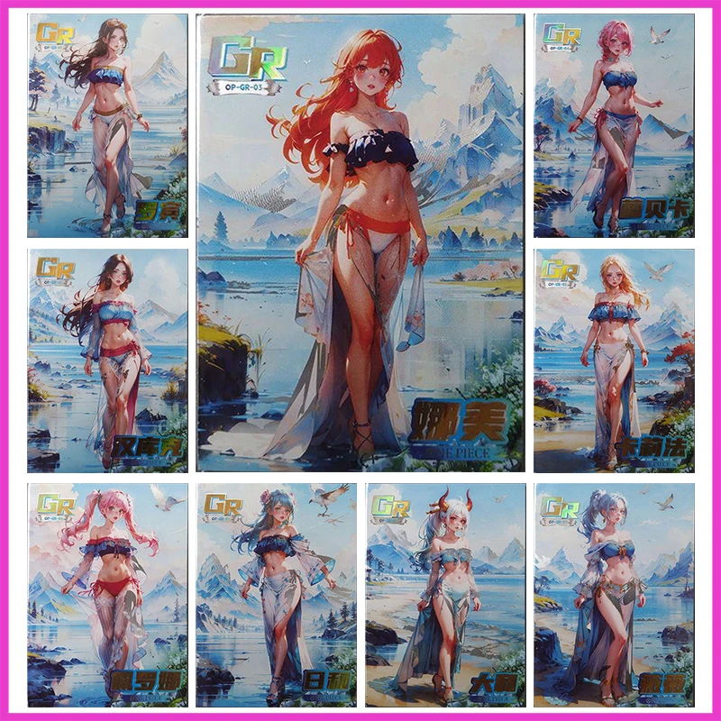 

Anime ONE PIECE Rare GR Laser Refraction Foil Robin Hancock Nami Rebecca Kalifa Toys for boys Collectible Cards Birthday Present