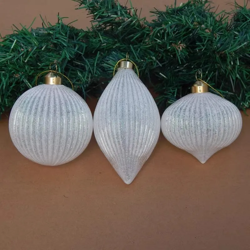 12pcs/pack Different Design White Series Glass Pendant Handmade Craft Christmas Day Tree Hanging Ornament Festival Decoration