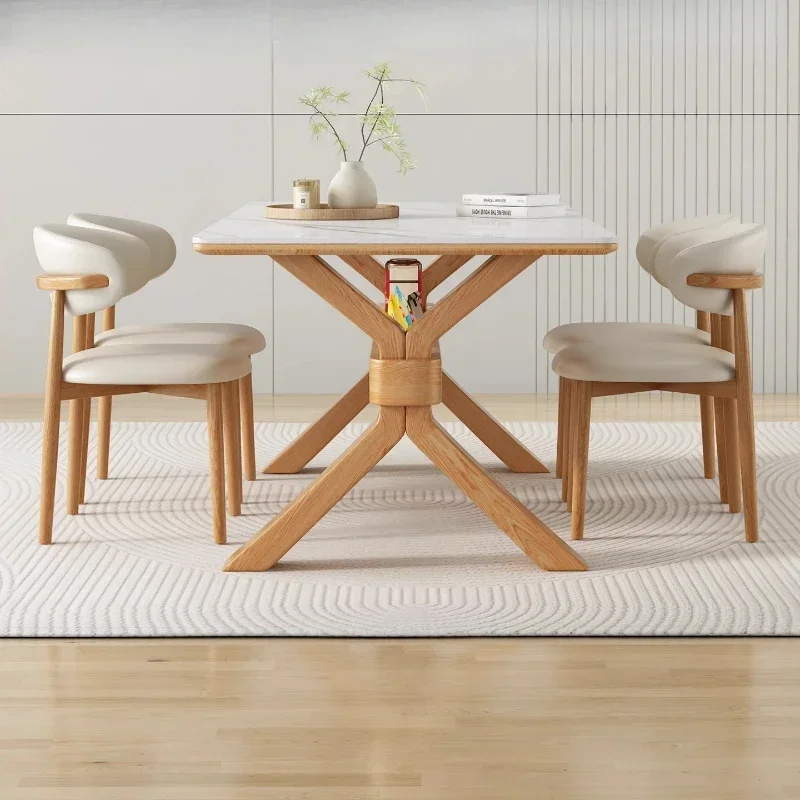 

Solid wood rock slab dining table and chair combination