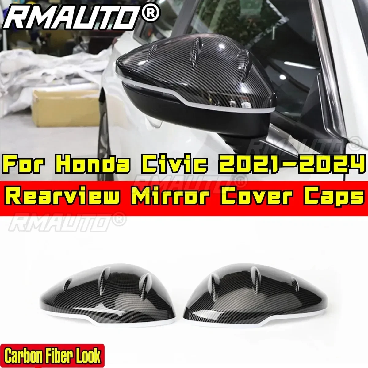 Civic Rearview Mirror Cover Caps Carbon Fiber Look MUGEN Style Body Kit for Honda Civic 11th Gen 2021-2024 Car Accessories