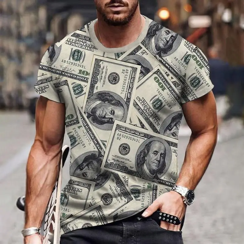 Hot Sale 3D Print Dollars Cash Sublimation T-Shirts Men American Style Short Sleeve Shirts New Money Rich Guy Tops