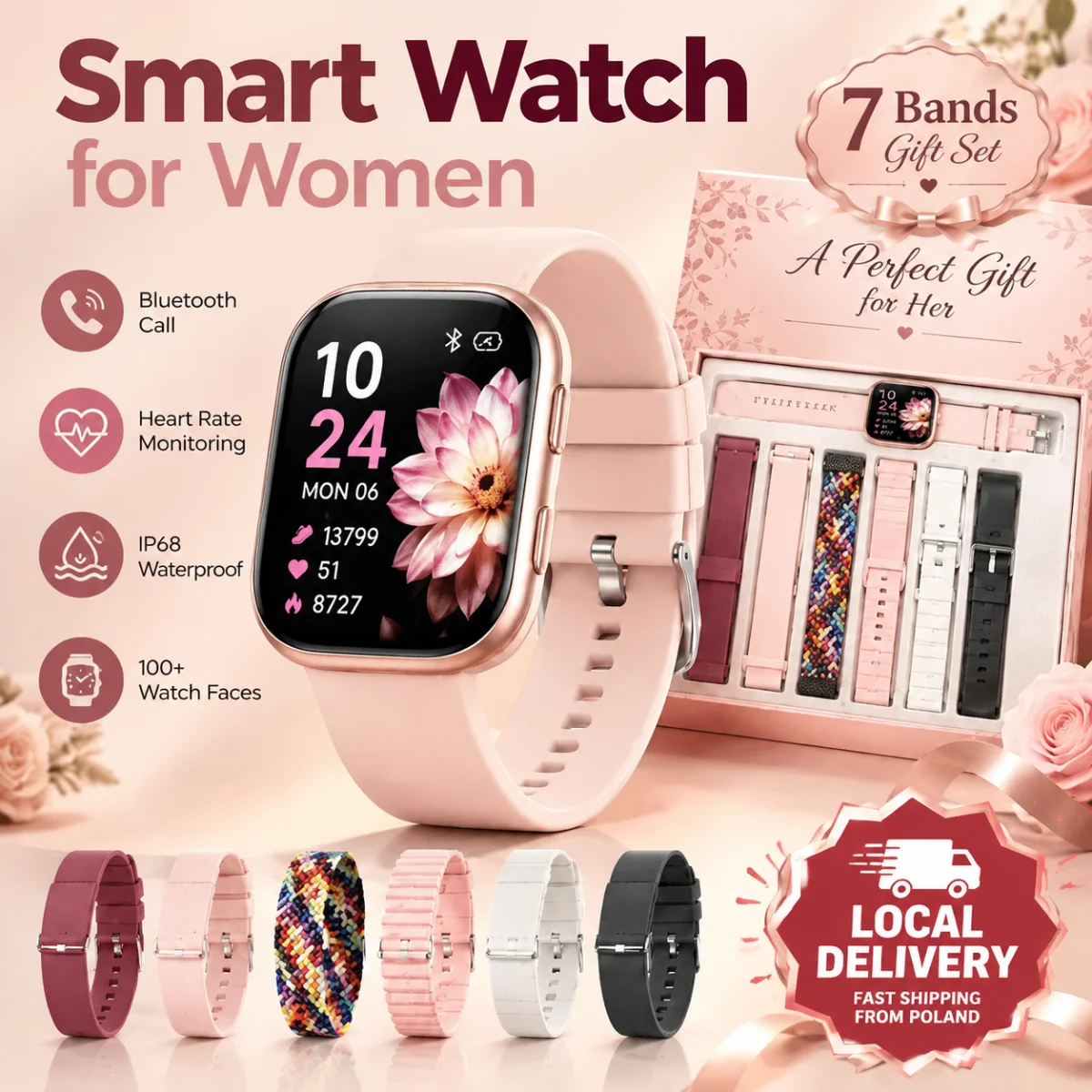 [PL Livraison Locale] Montre Connectée Femme Coffret Cadeau Nouvelle Version 2026, Écran HD 1,83", 115+ Modes Sportifs, Cadrans Personnalisables, Surveillance Fréquence Cardiaque Sommeil Cycle Menstruel, Montre Intelli