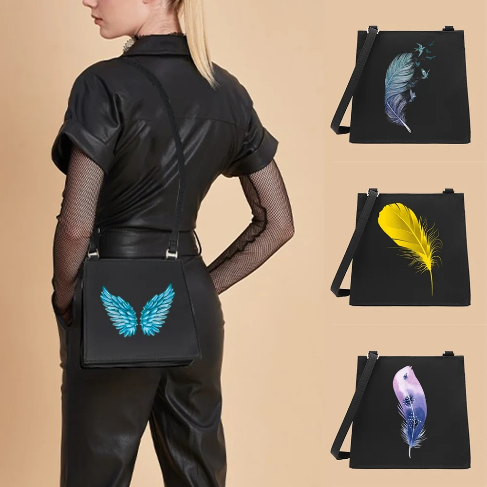 

Adjustable Crossbody Square Bags 2022 Women Commuter Messenger Case Fashion Shoulder Casual Dinner Bag Feather Pattern