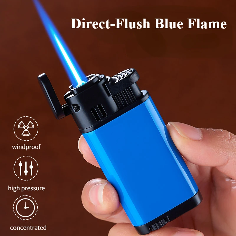 Personalized Direct-flush Blue Flame Lighter Gas Lighter Press Ignition Windproof Lighter Men's Cigarettes Accessories