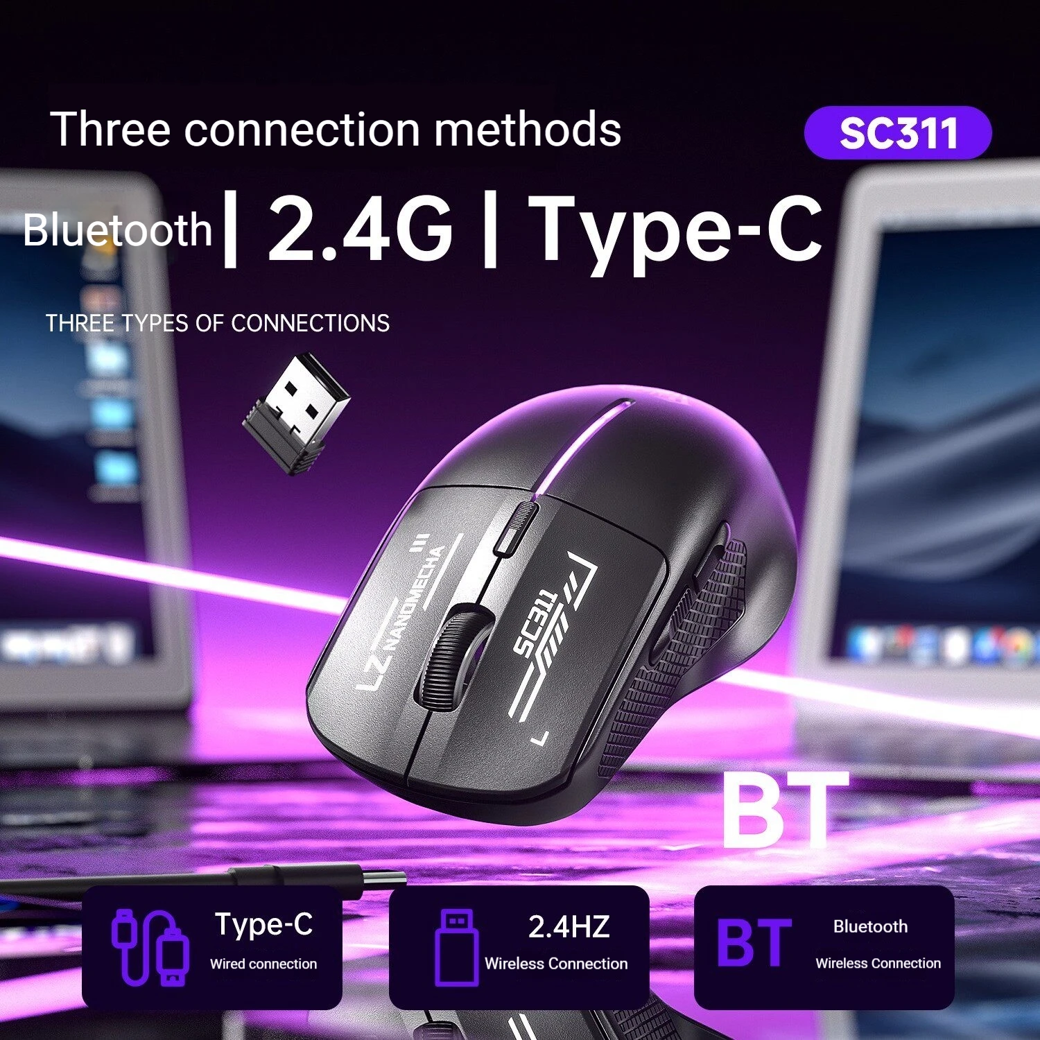 AULA SC311 Tri-Mode Wireless Gaming Mouse 10000DPI 500mAh Ergonomic Design Grip/ Palm grip/ Finger grip 76g Weight