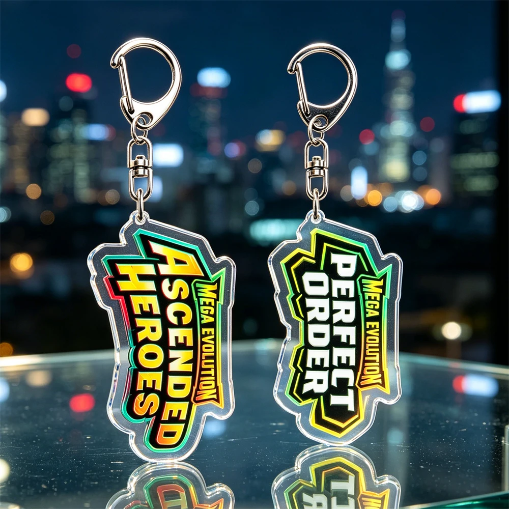 Mega Evolution Phantasmal Flames Ascended Heroes Chaos Rising Keychains for Accessories Bag Keyrings Jewelry Fans Friends Gifts