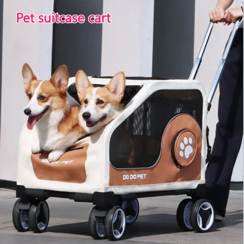 Large Capacity Pet Stroller Trolley for Dogs Cats Portable Rolling Carrier with Wheels for Outdoor Travel Car Use Pet Carrier